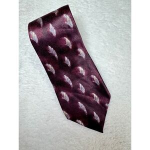 Pierre Cardin Mens Silk Necktie Burgundy Abstract Feather Pattern Designer Tie